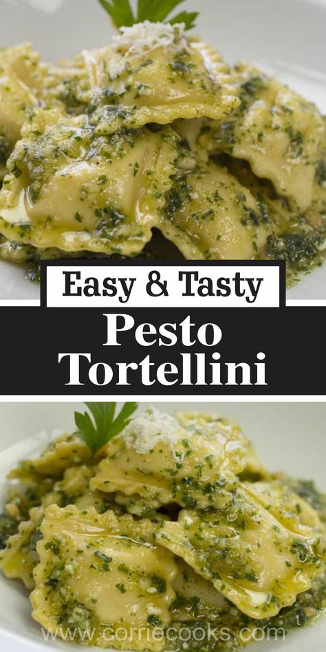 Cheese Ravioli With Pesto Sauce, Pesto Pasta Tortellini, Tortellini With Pesto Sauce, Cheese Tortellini With Pesto Sauce, Pesto And Tortellini, Cheese Tortellini Pesto, Ravioli Pesto Recipe, Tortellini And Pesto Recipes, Creamy Pesto Ravioli