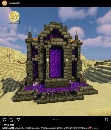 Nether Minecraft, Nether Portal Design, Minecraft Temple, Minecraft Portal, Nether Portal, Minecraft Statues, Minecraft Wall, Rumah Minecraft Sederhana, Portal Design