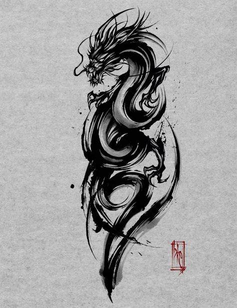 Black Dragon Tattoo, Dragon Tattoo Drawing, Brain Tattoo, Dragon Tattoo Art, Boho Tattoos, Bunny Tattoos, Blossom Tattoo, Dragon Tattoo Designs, Tattoo Style Drawings