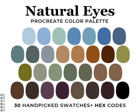 Coloring Pallets, Color Palettes Procreate, Color Seeds, Eye Color Palette, Color Palette Procreate, Hair Color Swatches, Eye Color Chart, Procreate Palette, Color Numbers