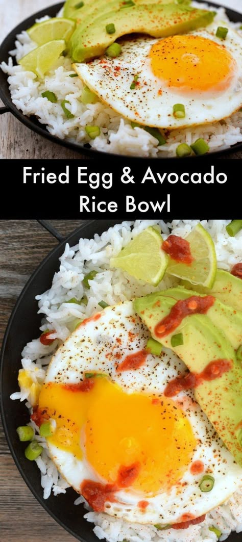 Fried Egg Avocado, Quick Egg Recipes, Egg And Rice, Fried Egg Recipes, Teriyaki Chicken Rice Bowl, Egg Recipes For Dinner, Breakfast Rice, Avocado Rice, Eggs Dinner