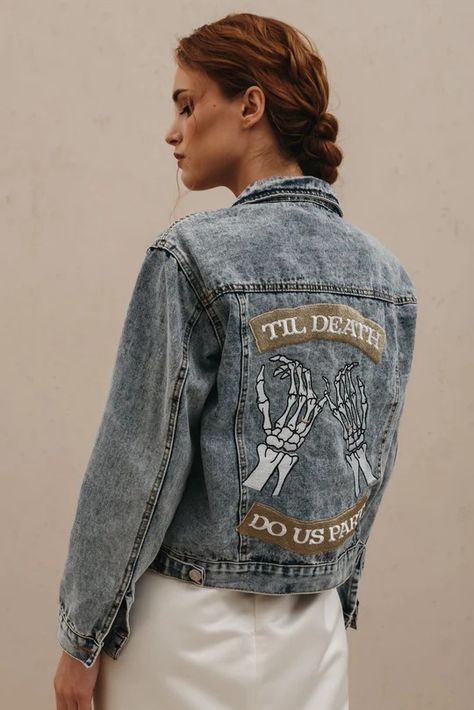 Embroidered Bridal Jackets – SipHipHooray Bridal Party Getting Ready, Bridal Boxes, Denim Embroidery, The Perfect Girl, Pinky Promise, Custom Jacket, Cool Jackets, Wedding Dress Shopping, Colored Denim