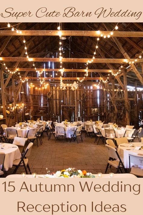 Fall Wedding Venues Outdoor Rustic, Fall Country Wedding Dress, Rustic Wedding Decor Outdoor Reception Ideas, Autumn Country Wedding, Rustic Fall Wedding Reception Ideas, Fancy Barn Wedding, October Wedding Reception Ideas, Fall Weddings Outside, Fall Wedding Reception Ideas Indoor