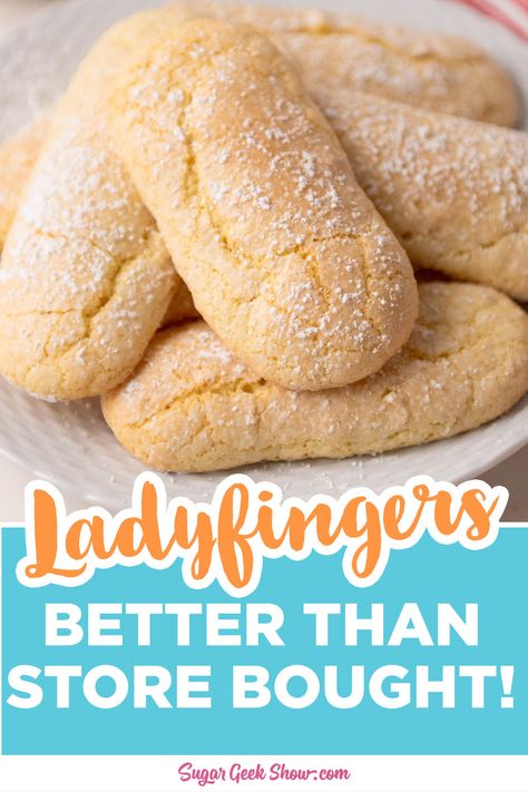 This is my super easy homemade ladyfingers recipe. They are super spongey, soft, and better than any kind you would find in a grocery store! Perfect for your next coffee break. Soft Lady Fingers Recipe, Ladyfinger Desserts, Lady Finger Recipe, Ladyfingers Recipe, Lady Fingers Dessert, Homemade Ladyfingers, Lady Fingers Recipe, Tiramisu Recipes, Charlotte Cake