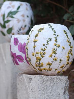 Lighting Your Garden, Paper Lanterns Diy, Paper Lantern Lights, Pressed Flower Crafts, Deco Nature, Paper Mache Crafts, Diy Lanterns, Pressed Flower Art, Budget Home