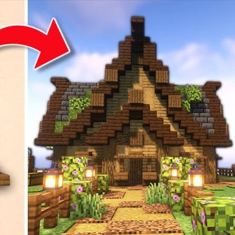 Wood Minecraft House, House Roof Ideas, Minecraft Roofs, Roof Minecraft, Minecraft House Ideas Easy, Easy Minecraft House, Wood Minecraft, Mc Seeds, Minecraft Roof