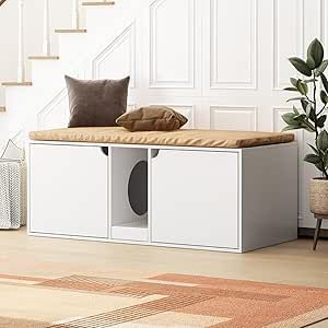 Washroom Storage, Cat Litter Cabinet, Hiding Cat Litter Box, Cabinet Bench, Stackable Furniture, Hidden Litter Boxes, Litter Box Covers, Cat Litter Box Enclosure, Modern Cat Furniture