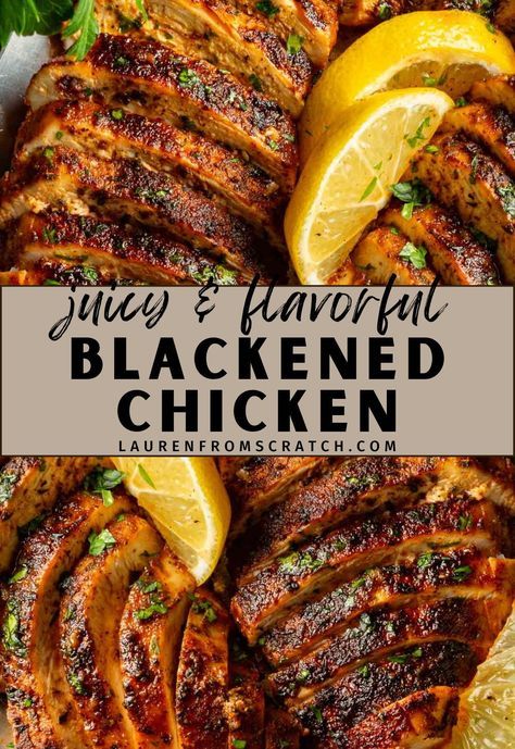 Spice up your dinner routine with our Spicy and Flavorful Blackened Chicken recipe. It's not just easy to make; it's also packed with a punch of Cajun flavors. Enjoy a juicy, perfectly cooked chicken breast with a blackened crust for a satisfying meal. More recipes at LaurenFromScratch.com Blackened Turkey Breast, Blacken Chicken Breast, Spicy Chicken Cutlets, Chicken Breast Cutlet Recipes, Easy Blackened Chicken, Cajun Chicken Breast, Freezing Cooked Chicken, The Best Dinner Recipes, Blackened Chicken Recipe