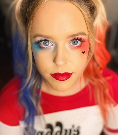 Harley Quinn Face Makeup, Kids Harley Quinn Makeup, Harley Quinn Makeup Kids, Thing One And Thing Two Makeup, Harely Quinn Makeup, Easy Harley Quinn Makeup, Harley Quinn Face Paint, Harley Quinn Makeup Ideas, Harley Quinn Costume Makeup