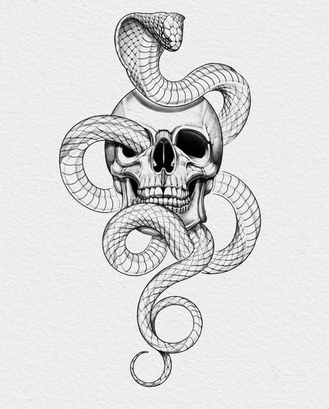 Black And White Flower Tattoo, Hellboy Tattoo, Skull And Snake, Snake Illustration, Serpent Tattoo, Pretty Snakes, Snake Drawing, Skeleton Drawings, Back Piece Tattoo