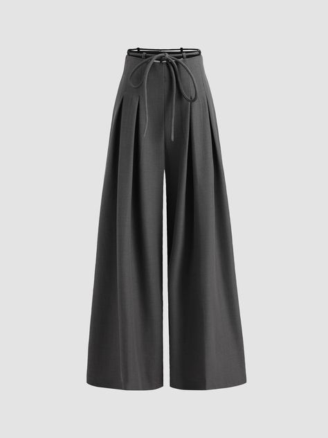 Pallazo Trouser Styles, Elegant Solid Color Belted Wide Leg Pants, Elegant Belted Solid Wide Leg Pants, Elegant Full Length Belted Wide Leg Pants, Workwear Wide Leg Pants With Tie Waist, Wide Leg Pants With Tie Waist For Work, Elegant Solid Pants With Tie Waist, Elegant Solid Color Pants With Tie Waist, Elegant Pleated Solid Culottes