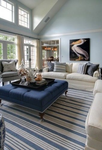 5 ways to create kid friendly living rooms via @Beth Hunter Kid Friendly Family Room, Ottoman As Coffee Table, Beach Style Living Room, Home Theaters, Coastal Living Rooms, Coastal Living Room, Traditional Living, Coastal Interiors, Traditional Living Room