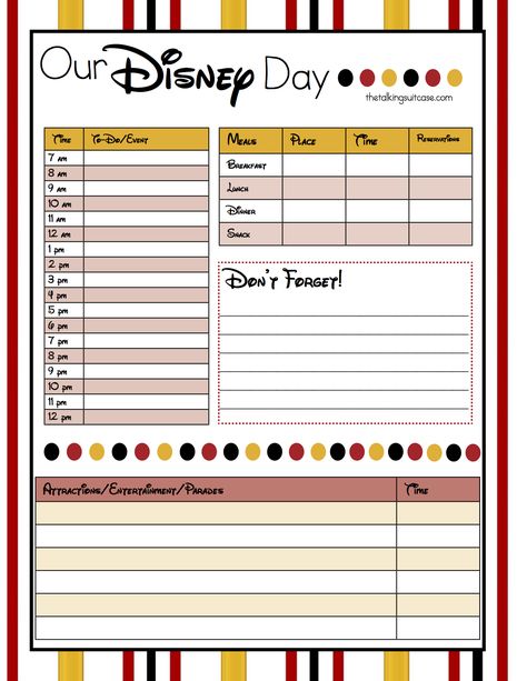 Are you planning a trip to the happiest place on earth?  Print our FREE printable Disney vacation planner. Set includes 4 sheets. Disneyworld Printables Free, Disney World Packing List Printable, Disney Day Planner, Disney Templates Printable, Disney Trip Itinerary Template, Disney Day Planner Free Printable, Disneyland Planning Printables, Disney World Itinerary Template, Disney Itinerary Template Free Printable