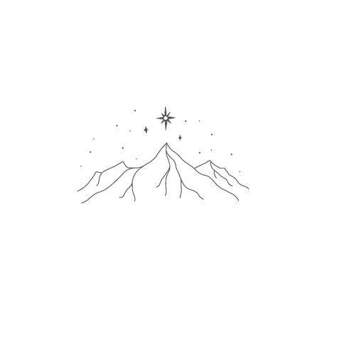 Stars Line Tattoo, Tattoos Simplistic, Moutain Tattoos, Waterfall Tattoo, Book Inspired Tattoos, Minimal Mountain, Tattoo Line Art, Simple Line Tattoo, Tattoos Pretty