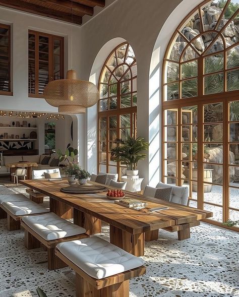 Italian Aesthetic House Interior, Dream House Small Modern, Museum House Interior, Dining Room Mediterranean, Country Side Homes Interior, Dining Room Attached To Kitchen, Spanish Home Aesthetic, Italian Farmhouse Interior, Mediterranean Interior Design Ideas