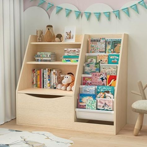 TOETOL 3 Tier Kids Bookshelf and Book Storage，6 Sling Toddler Bookshelf, Storage Boxes Book Shelf & Organizer for Nursery Playroom Classroom Library Bedroom Natural Wood

#homedesign #homedecor #housedesign #housedecor #room #roomdecor #roomdesign #interior #design #home #house #furniture #decor #bedroom #kitchen #livingroom Bedroom Natural Wood, Toddler Bookshelf, Bookshelf With Storage, Library Corner, Nursery Bookshelf, Library Bedroom, Playroom Classroom, Kids Bookshelf, Kids Library