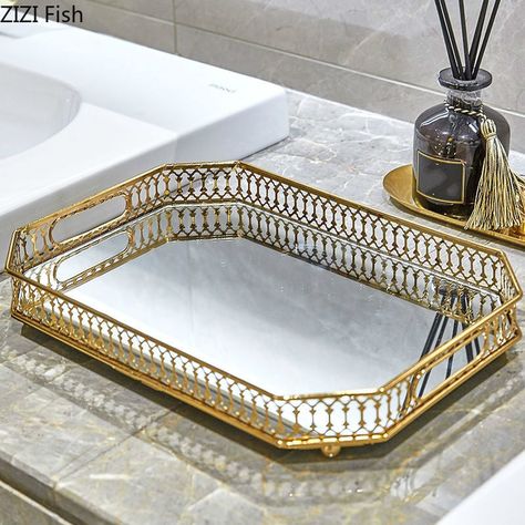 Gold Mirror Tray, Jewelry Tray Display, Frame Tray, Tray Styling, Mirror Tray, Metal Tray, Vintage European, Tray Organization, Metal Storage