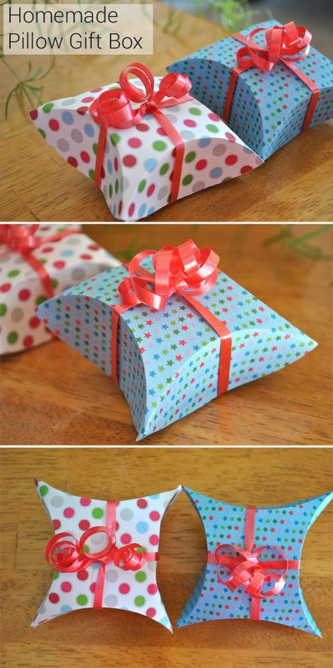 Origami Kutu, Pillow Box Template, Homemade Gift Bags, Making Gift Boxes, Homemade Gift Boxes, Craft Ideas For Beginners, Origami Gift Box, Paper Box Diy, Make A Pillow