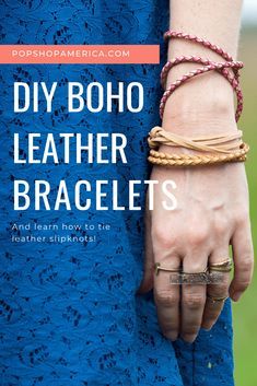 how to make diy leather bracelets tutorial pop shop america Bracelet En Cuir Diy, Leather Bracelet Diy, Leather Accessories Diy, Leather Bracelet Tutorial, Diy En Cuir, Leather Types, Boho Jewelry Diy, Diy Bangle Bracelets, Diy Leather Bracelet