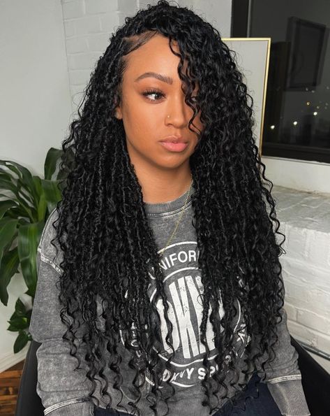 Long Side-Parted Butterfly Locs Butterfly Locs Medium Length, Butterfly Locs Hairstyle, Locs Ideas, Butterfly Bangs, Hairstyles For Black Women Cornrows, Black Women Cornrows, Women Cornrows, Braided Hairstyles For Black Women Cornrows, Hair Styles Ideas