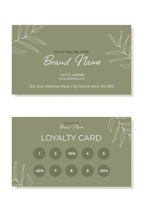 A rustic business and loyalty card template with plants in the outline. Suitable for beauty salons, depilation masters, hair stylists, eyebrow specialists. Vector, Vector, #Ad, #Suitable, #business, #Ad Business Card Beauty Salon, Business Cards Ideas Design, Gift Card Design Ideas, Creative Business Card Inspiration, Loyalty Cards Ideas, Beauty Business Cards Salons, Business Card Beauty, Business Cards Ideas, Nail Salon Business Cards