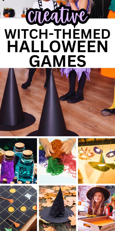 Witches And Wizards Party Theme, Witch Halloween Games, Witch Party Activities For Adults, Witch Pitch Game, Hocus Pocus Birthday Party Games, Witch Theme Games, Witches Night Out Party Games, Hocus Pocus Party Activities, Witch And Wizard Party