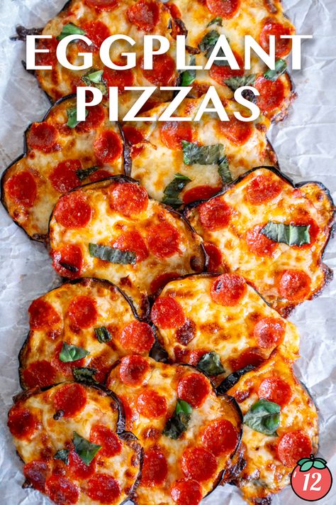 Eggplant Pizzas | 12 Tomatoes Eggplant Pizza Bites, Eggplant Pizza Recipe, Easy Pizza Recipes, Eggplant Pizza, Eggplant Pizzas, Eggplant Recipes Easy, Gluten Free Milk, Pizza Appetizers, 12 Tomatoes Recipes