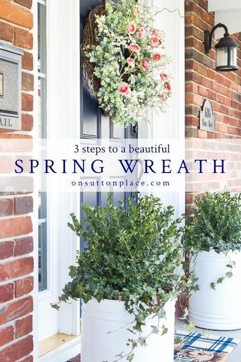 An easy 3-step DIY spring wreath for your front door. This lovely wreath will add instant color and curb appeal to your home! #wreath #springwreath #frontdoorwreath #eucalyptuswreath Diy Door Wreaths, Front Door Wreaths Diy, Beautiful Front Doors, Home Wreath, Spring Decorating Ideas, Easy Wreaths, Mod Podge Crafts, Diy Spring Wreath, Door Wreaths Diy