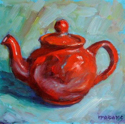 Daily Paintworks - "Little Red Teapot" - Original Fine Art for Sale - © Phyllis McAdams Teapot Art, Abstract Bedroom, Tea Pots Art, Red Teapot, Gold Art Painting, Paint Abstract, Cafe Art, Canvas Painting Designs, Still Life Drawing