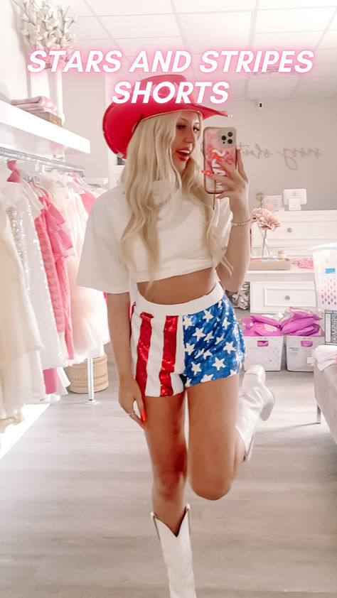 Stars and Stripes Sequin Shorts from Sassy Shortcake Sassy Shortcake, July Outfits, Flag Pattern, 4th Of July Outfits, Sequin Shorts, All Things Pink, Stars And Stripes, Red White And Blue, American Flag