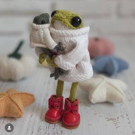 Frog Doll Pattern, Frog Videos, Knitted Frog, Claire Garland, Frog Doll, India Rose, Crochet Frog, Funny Frogs, Frog And Toad