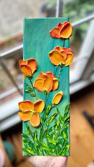 Crafty Painting Ideas, 4 Inch Canvas Painting Ideas, Canvas Painting Flowers Acrylics, Painting With Modeling Paste, Sculpted Paintings, Impasto Painting Tutorial, Impasto Painting Easy, Texture Painting Ideas, Impasto Painting Acrylic