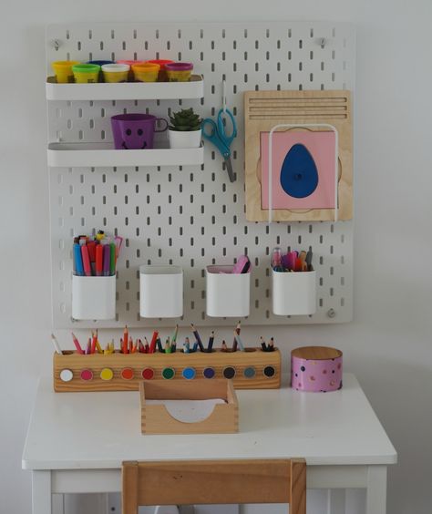 Spring – Our Montessori At Home In Pictures – My Little Keepers Montessori Spring, Toddler Desk, Homeschool Room Design, Ikea Playroom, Kids Room Desk, Montessori At Home, Small Playroom, Baby Playroom, Montessori Art