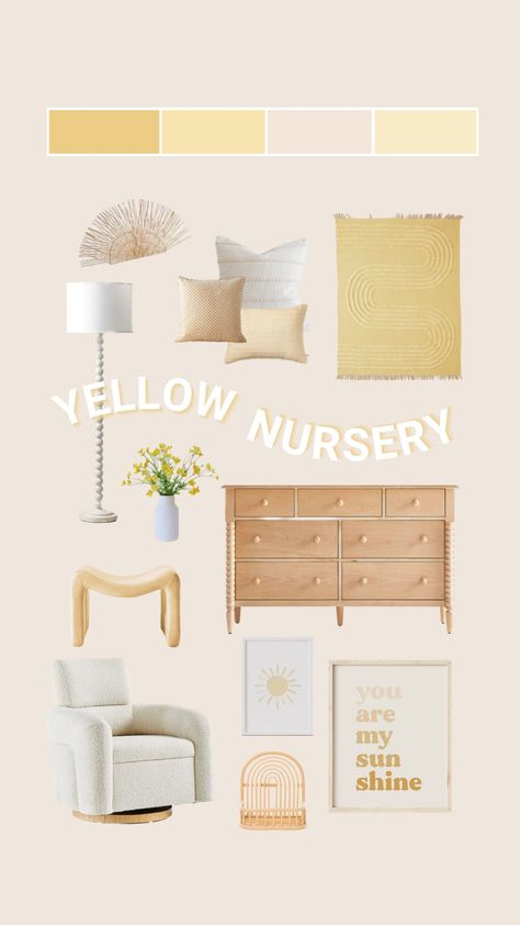 Nursery With Yellow Accents, Nursery Ideas Yellow Walls, White And Yellow Nursery, Yellow Nursery Color Palette, Yellow Sun Nursery, Light Yellow Nursery Walls, Yellow Neutral Nursery, Yellow Sunshine Nursery, Ray Of Sunshine Nursery