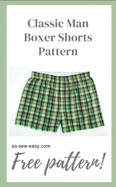 Classic man boxer shorts pattern is my attempt to get more men to join the wonderful world of sewing. So Sew Easy has very few patterns for men, and lately many of the project requests I have received through email have been from men. I am going to be sharing a capsule wardrobe with you, starting with these boxer shorts. These classic boxer shorts feature and elastic waistband, front fly, and hemmed bottoms. Get the free pattern and tutorial here. Sewing Patterns Free Men, Men Sewing Projects, Boxer Pattern Free Sewing, So Sew Easy Free Patterns, Sew For Men, Boxers Sewing Pattern, Boxer Sewing Pattern, Mens Boxer Shorts Pattern Free, Sewing Ideas For Men