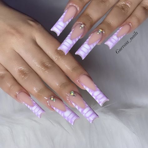 French tip
Crocodile print nails
Gel x 
Coffin nail Purple Croc Nails, Long Acrylic Nails Purple, Purple Nail Designs Coffin, Baby Purple Nails, Purple And White Nail Designs, Baby Pink French Tip, Purple Nails Acrylic, Purple Nails Ideas, Crocodile Nails