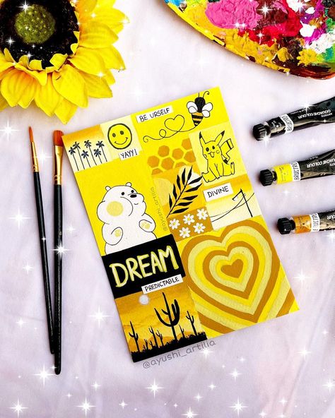 Yellow Aesthetic Moodboard, Diy Calligraphy, Sketchbook Cover, Mandala Art Lesson, Art Journal Therapy, Art Painting Gallery, Painting Art Lesson, Aesthetic Moodboard, Small Canvas Art