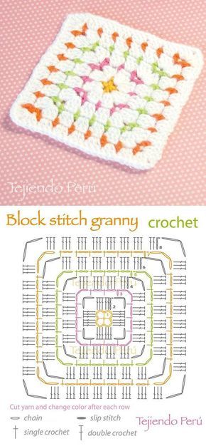 block stitch granny square pattern Crochet Block Stitch, Block Stitch, Motifs Granny Square, Confection Au Crochet, Crochet Granny Square Blanket, Crochet Blocks, Crochet Granny Squares, Crochet Square Patterns, Granny Squares Pattern