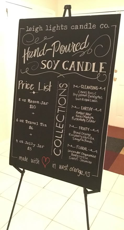 Craft show candle booth foam board chalkboard signage Candle Booth Display, Candle Booth, Craft Fair Booth Display, Craft Show Booths, Craft Show Booth, Craft Fair Booth, Vendor Displays, Candle Display, Craft Fairs Booth