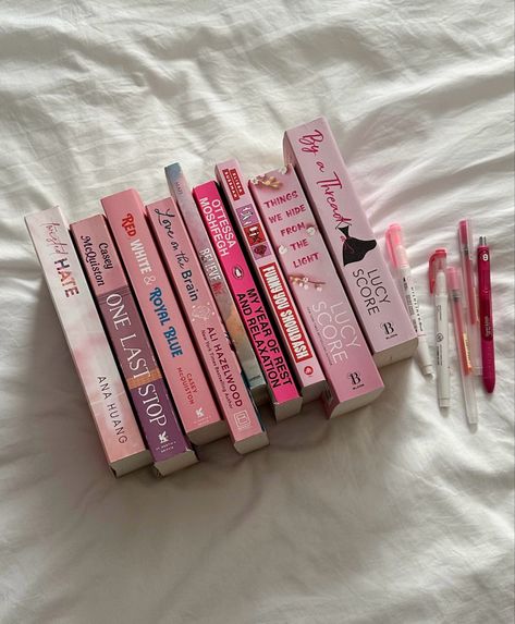 Pink Bookshelf, One Last Stop, Reading Motivation, Psychology Student, Fantasy Books To Read, Unread Books, Pink Books, Book Corners, Recommended Books To Read