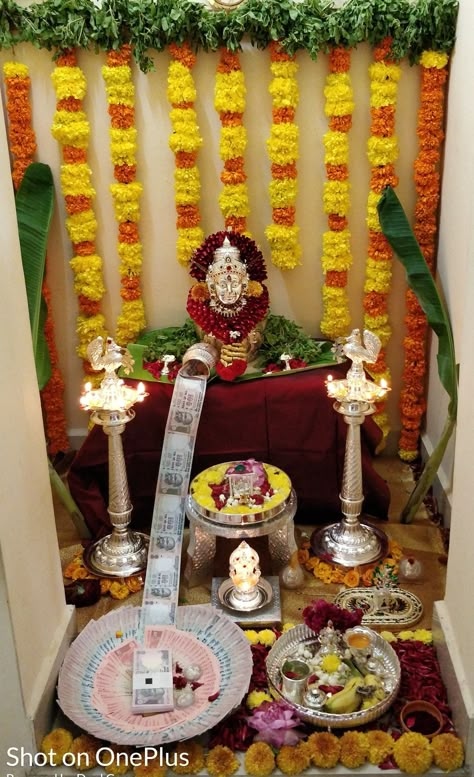 Montage Wedding, Varalakshmi Pooja Decoration, Laxmi Pooja, Varalakshmi Pooja, Lakshmi Pooja, Puja Decor, Mandir Decoration, Varalakshmi Vratham, Diwali Pooja