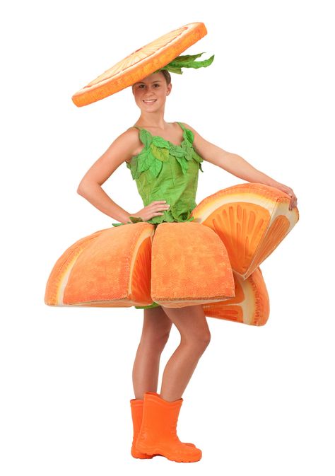 Food Dress Up Costume, Fruit Costumes For Kids, Fruit Costume Diy, Orange Fruit Dress, Orange Fruit Costume, Fruit Dresses, Diy Fruit Costume, Fruit Outfits, Fruit Fancy Dress