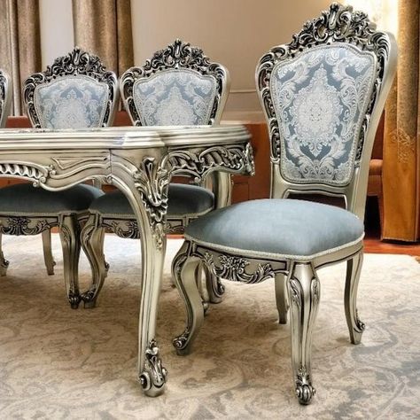 “PRADO Baby Blue" DINNIG& LIVING Series Last Piece 🔥❤️ متبقى طقم واحد A Royal Style Handmade Dining and Living Room Dining Set includes⭐️⭐️⭐️⭐️⭐️ Big Table with 8 Chairs (2 armchairs) Living Set includes Sofa, Loveseat, 2 arm chairs, center table and 2 side tables. Made of premium quality solid wood 💪 Premium champagne paint and finish With high quality Fabric upholstery Durable construction and elegant look. ✨💥✨💥✨💥✨✨💥✨💥 Order today and enjoy free delivery PRADO Dining Room Set https://www... 2 Side Tables, Big Table, Dining And Living Room, Sofa Loveseat, Classic Sofa, Dining Room Set, Wooden Dining Tables, Royal Style, Arm Chairs