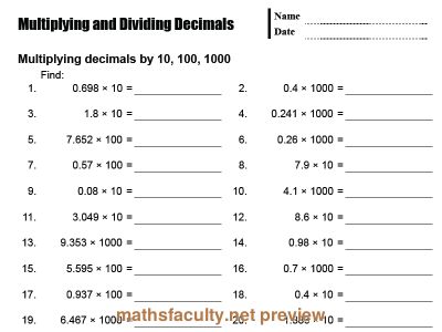 Preview of Multiplying and Dividing DecimalsA basic drill sheet for multiply and… 5 Grade Worksheets, Multiplying Mixed Numbers, Multiplying And Dividing Decimals, Rounding Worksheets, Probability Math, Decimal Multiplication, Grade 5 Math Worksheets, Decimal Word Problems, Fractions Decimals Percents