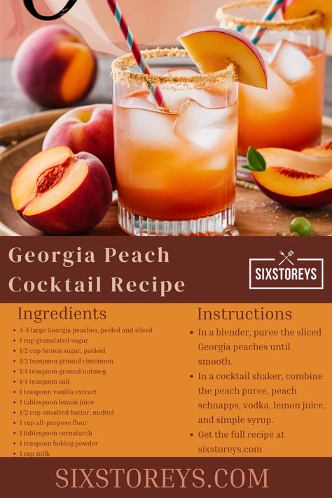 Georgia Peach Cocktail Recipe Georgia Peach Drink, Peach Cocktail Recipe, Peach Drink, Creative Drinks, Peach Cocktail, Peach Drinks, Peach Puree, Cocktails And Mocktails, Peach Schnapps