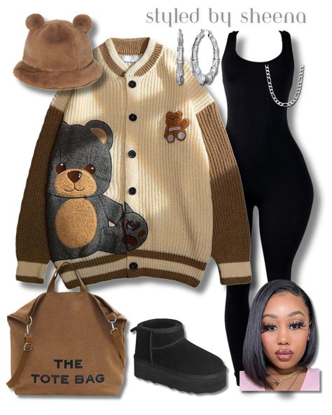 Cute Chill Outfits Black Women Winter, Cute Outfits With Cardigans, Amazon Winter Outfits, Amazon Fall Outfits, Teddy Bear Cardigan, Cardigan Outfit Fall, Bear Cardigan, Ropa Upcycling, Plus Size Baddie Outfits