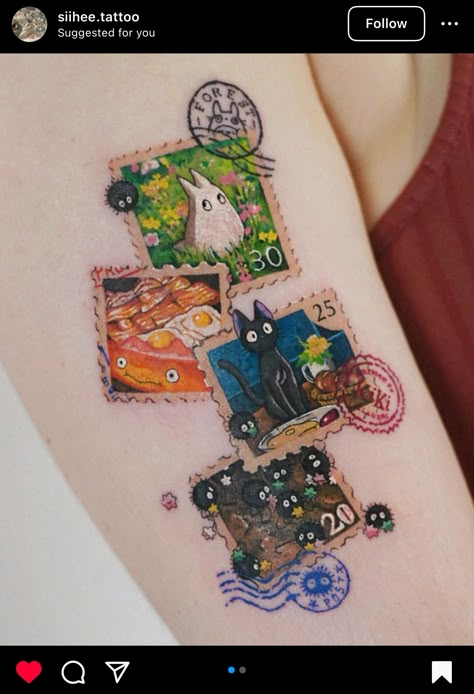 Miyazaki Tattoo, Tatuaje Studio Ghibli, Ghibli Love, Studio Ghibli Tattoo, Stamp Tattoo, Ghibli Tattoo, Funky Tattoos, Fantasy Tattoos, Tattoo Board