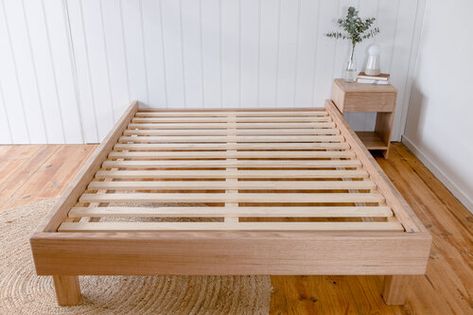 Al and Imo Custom Timber Furniture Wooden Bed No Headboard, Bed Frame No Headboard, Bed With No Headboard, Room Cool Ideas, Wooden Bed Base, Timber Bed Frame, Wooden Bed Side Table, Bed Side Table Design, Timber Bed Frames