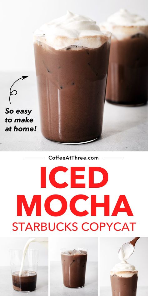 Starbucks Iced Mocha Recipe, Iced Mocha Latte Recipe, Cafe Mocha Recipe, Iced Mocha Recipe, Iced Mocha Coffee, Mocha Coffee Recipe, Mocha Latte Recipe, Homemade Starbucks, Homemade Chocolate Syrup