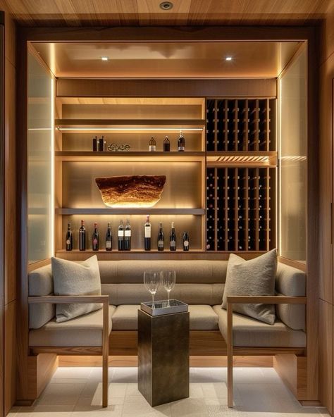 Wine Cellar Living Room, Wine Room Inspiration, Wine Cellar With Bar, Wine Lounge Design, Bar Sitting Area In Home Modern, Wine Bar Living Room, Bar And Lounge Interior Design, Wine Lounge Room Ideas, Wine Bar Interior Design